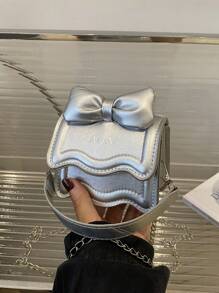 1pc Cute Western Style Bow Decor Chain Shoulder Bag, Fashionable Small Square Bag, Bowknot Accent, Stylish Chain Shoulder Crossbody Bag, Sweet Princess Style Handbag, Suitable For Teens Daily Shopping And Gatherings, Adorable Western Style Crossbody Bag - Bow Handbag - View 14