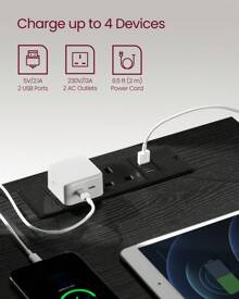 VASAGLE Bedside Table With Charging Station, Side End Table With 3 Drawers, 2 AC Outlets, 2 USB Ports, Bevelled Drawer Fronts, For Living Room, Bedroom, Study, Modern - UK Plug(220-240V) - View 6