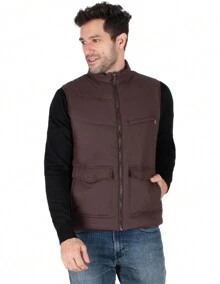 Generra | Chaleco Acolchado para Hombre, Cierre Completo, Bolsillos Frontales - Marrón - Ver 3