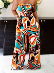 Women's Casual All-Over Print Bandeau Jumpsuit For Vacation Summer Elegant - Multicolor - View 1