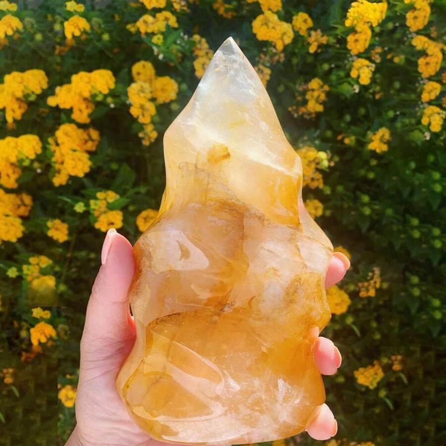 1pc Assorted Golden Healer Quartz Crystal Stone Palm, Golden Healer Quartz Column Tower, Healing Crystal Gift