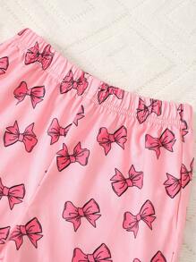 2pcs/Set Girls Casual Butterfly Pattern Print Long Sleeve T-Shirt Outfit, Summer