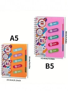 120 Page Spiral Notebook - Ultra Thick 5-Themed PP Separated Notebook With Color Cover - A5 Available In Four Colors