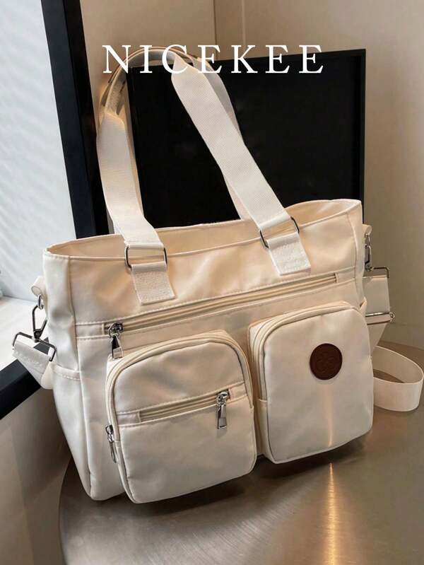 New Retro Style Large Capacity Tote Bag Solid Color Fashionable Versatile Women's Shoulder Bag Casual Simple Portable Adjustable Shoulder Strap Crossbody Bag Suitable For Going Out Dating Shopping Daily Commuting.