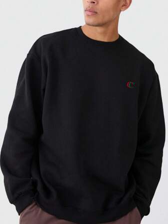 男士圆领长袖简约数字印花休闲上衣，日常穿着