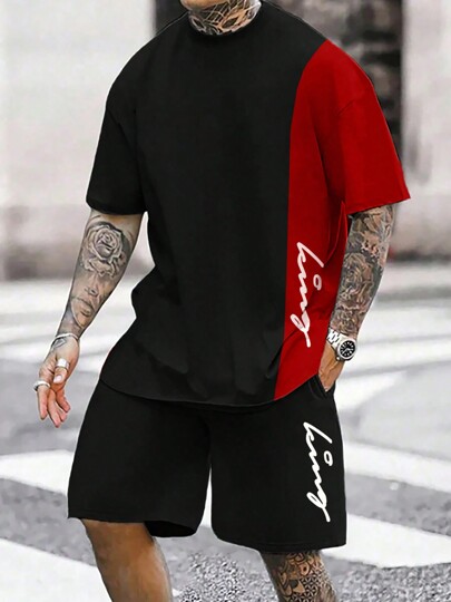 Men's Simple Contrast Color Short Sleeve Casual T-Shirt, Comfortable Breathable Outfit For Summer Daily Wear