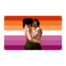 Arazzo/Tappezzeria a bandiera arcobaleno rosa raffigurante Caitlyn, stile lesbo arcano, per decoro da parete di camera da letto o sala universitaria, banner d'arte, coperta vintage, decorazione d'interni estetica