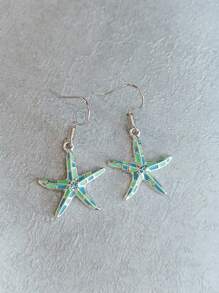 1 Par de Brincos Pingente Decorado com Cristais em Formato de Estrela do Mar Estilo Praia, Uso Versátil Diário e de Presente para Mulheres