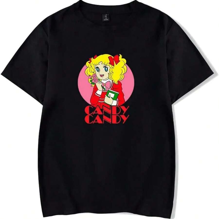 Candy Candy Anime T-Shirt Merch Casual Short Sleeved   Tees High Quality 100%Cotton Short Sleeve - Black - View 1