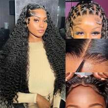 Realove Deep Curly Human Hair Wig 6X5 Glueless Wigs Human Hair Pre Plucked Pre Cut Bleach Knots Kinky Curly Wear And Go Glueless Wig Deep Curly HD Lace Wig 200% Density Glueless Curly Wig 34 Inch