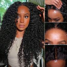 Realove Deep Curly Human Hair Wig 6X5 Glueless Wigs Human Hair Pre Plucked Pre Cut Bleach Knots Kinky Curly Wear And Go Glueless Wig Deep Curly HD Lace Wig 200% Density Glueless Curly Wig 34 Inch