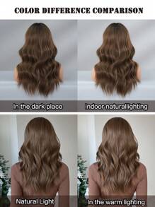 NICKY WALL Brown Wavy Curly Wig Medium Length Loose Curly Wig With Bangs Fluffy Natural High Density Synthetic Heat Resistant Fiber Shoulder Length Wig For Fashion Women & Girls Daily Use 22 Inch