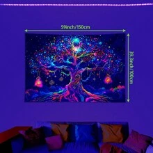 1pc Glow In The Dark Life Tree Tapestry, UV-Reactive Blacklight Tree Hanging Wall Art, Nature Landscape Decor For Bedroom, Living Room (Requires UV Light To Activate Glow Effect) Gifts Birthday Graduation Room Decor Tapestry For Room Wall Tapestry Flag Home Decor School Decor School Surprise Dormitory Decor Back To School Room Decoration Stuff Bedroom Decor School Supplies