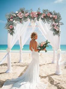 Pink Artificial Eucalyptus Garland With Flowers 6FT, Table Runner Decor Arch Backdrop Head Table Decorations For Wedding Sweetheart Table Centerpieces Rehearsal Dinner Bridal Shower Decoration Party Favors Room Decor Bride