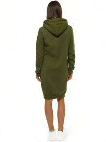 Robe sweat-shirt à capuche femme casual de couleur unie