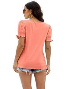 GEREARC Womens Top Square Neck Ruffled Cuffs Sleeve Cute Loose Blouse T Shirts