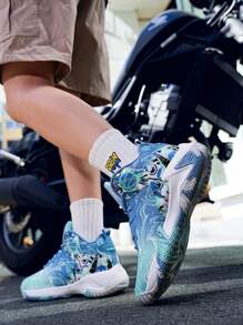 Giày bóng rổ nữ cỡ lớn, đế dày, nhẹ, mới ra mắt mùa xuân 2025, giày thể thao ngoài trời, giày chạy bộ bền bỉ, giày leo núi mềm mại và thoải mái, giảm sốc và đàn hồi tốt, giày thường ngày với họa tiết bất đối xứng ngẫu nhiên. - ánh trăng - Xem 8