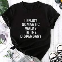 I Enjoy Romantic Walks Crew Neck Casual Short Sleeve Print Funny Designer Shirt Vintage Summer Graphic T-Shirt For Women