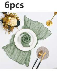 6pcs Balinese Gauze Wrinkle Placemats, Boho Countryside Style Dining Table Cloth For Wedding, Party, Banquet