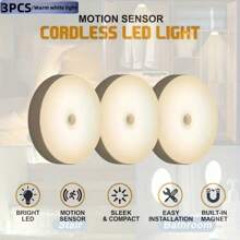 1 pieza/3 piezas/6 piezas Luces LED de gabinete USB con sensores de movimiento PIR, blanco/blanco cálido Luces nocturnas LED recargables, iluminación debajo del gabinete, iluminación debajo del mostrador para cocina, luz de armario, luces debajo del gabinete activadas por movimiento, tiras magnéticas adhesivas adecuadas para armarios, gabinetes, escaleras y dormitorios