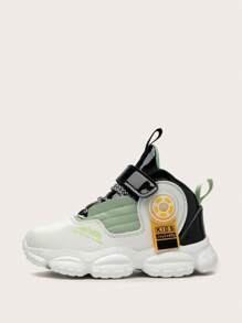 1 par de zapatillas deportivas para niños, transpirables, elásticas, suaves, con absorción de impactos, de secado rápido, livianas, impermeables, antideslizantes, con superficie de parche y tela, estilo casual y grueso para correr en la calle, para niños y niñas