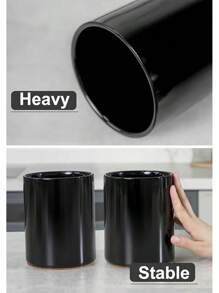 Utensil Holder, 6.4" Ceramic Kitchen Utensil Holder With Countertop-Protection Cork Bottom, Farmhouse Kitchen Decor For Counter (Black)