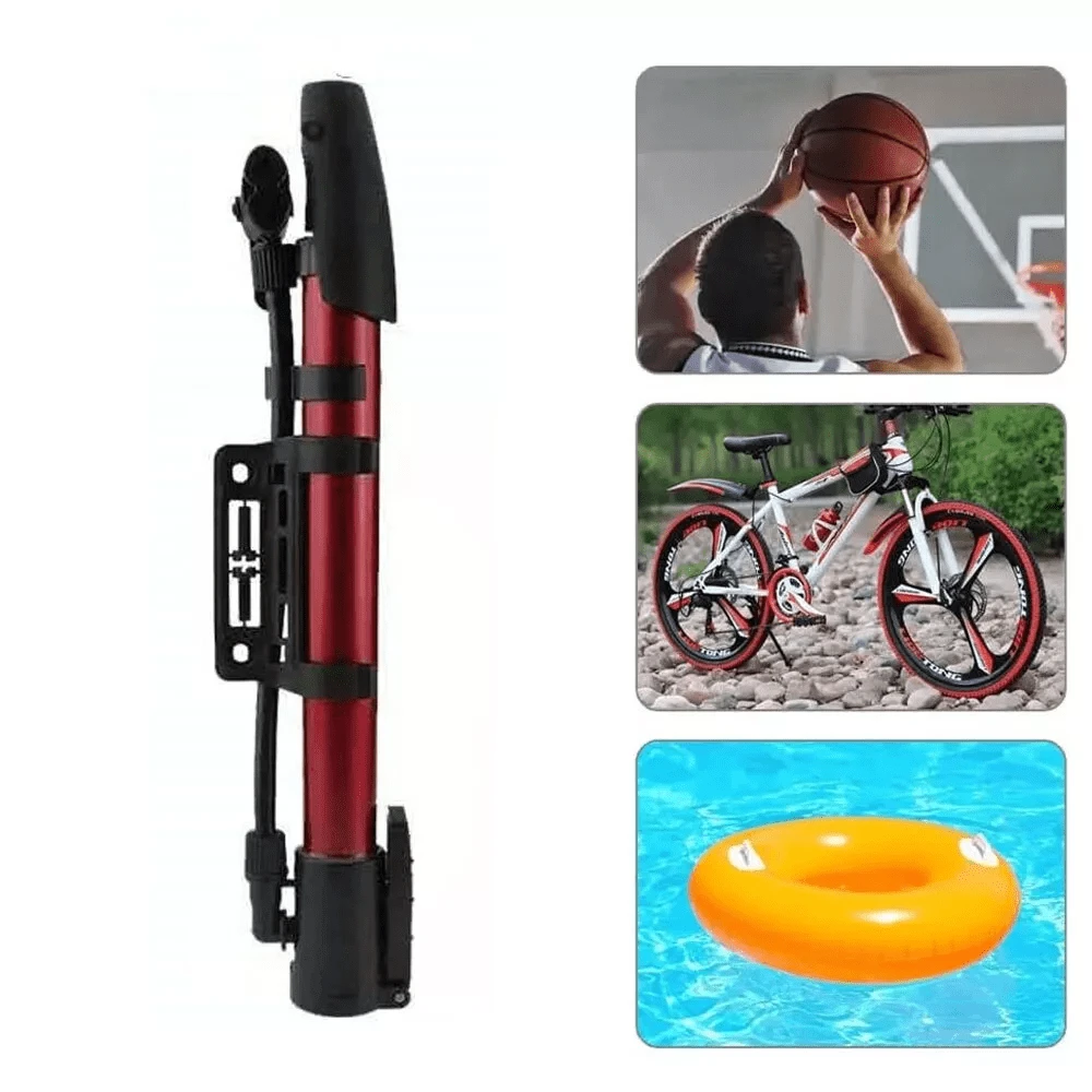 MINI PORTABLE BICYCLE PUMP, LIGHTWEIGHT AIR INFLATOR FOR TYRES & BALLS - Red - View 1