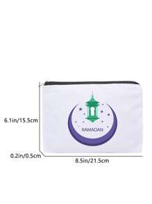 Bolsa de cosméticos con elementos de Ramadán - Bolsa de maquillaje de lona con el mensaje "Feliz Eid Mubarak", portátil y de moda, organizador de artículos de tocador con cierre de cremallera, ideal para uso diario de las mujeres - regalo adecuado para amigos