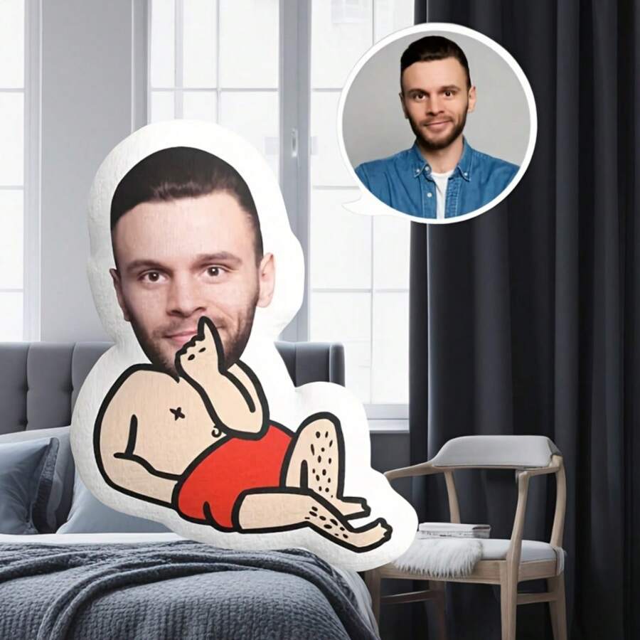 Customized Fun Photo Pillow - Personalized And Innovative Plush Mat With Humorous Design, Ideal Choice For Christmas, Valentine's Day, And Birthday Gifts, Polyester Fiber, Multicolor, Most Suitable For Christmas