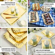 10/20pcs Golden Paper Plates, Light-Weight Rectangle Dinner Plates, Disposable Platters Serving Dish, Large Serving Tableware Food Trays For Cookie Cake Dessert Snack Appetizers Holiday Picnic Party Supplies Birthday ﻿