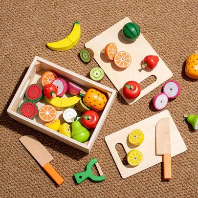 1 peça Conjunto de Brinquedo de Corte para Crianças com Legumes e Frutas Magnéticas de Madeira para Jogos de Culinária na Cozinha, Unissex