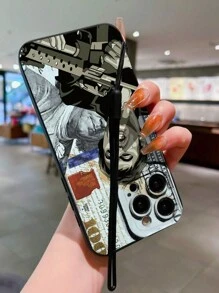 个性化创意美元钞票超级英雄TPU防震手机壳，兼容苹果17、17 Pro Max、17 Air、16、16 Plus、15、14、13、12、11、XS、XR、X、7、8 Plus、Pro Max、Mini、13 Pro Max、16 Pro Max以及三星Galaxy S22、S21、A33 5G、A12、A15、A23、A52 5G，男女通用礼物 - 黑色帶掛繩 - 查看 4