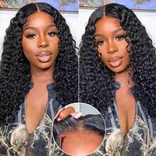 Realove Deep Curly Human Hair Wig 6X5 Glueless Wigs Human Hair Pre Plucked Pre Cut Bleach Knots Kinky Curly Wear And Go Glueless Wig Deep Curly HD Lace Wig 200% Density Glueless Curly Wig 34 Inch