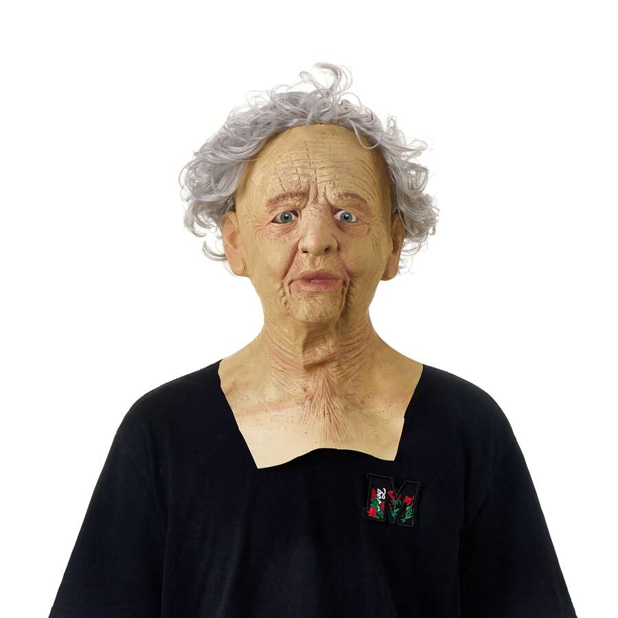 Old Lady Latex Headwear Funny Halloween Cosplay Flexible Headwear With Silver Hair Party Prop For Halloween Cosplay Accessory - 卡其色 - 查看 1