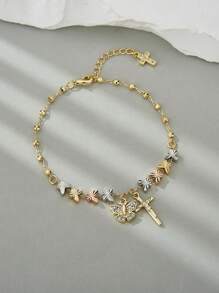 1 Peça Pulseira com Pingente de Borboleta e Cruz de Design Bonito e Minimalista em Três Cores para Meninas/Mulheres