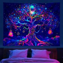 1pc Glow In The Dark Life Tree Tapestry, UV-Reactive Blacklight Tree Hanging Wall Art, Nature Landscape Decor For Bedroom, Living Room (Requires UV Light To Activate Glow Effect) Gifts Birthday Graduation Room Decor Tapestry For Room Wall Tapestry Flag Home Decor School Decor School Surprise Dormitory Decor Back To School Room Decoration Stuff Bedroom Decor School Supplies