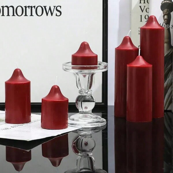 1pc, Height 1.96-7.87 Inches, Red/White Nordic Style Pointed Cylindrical Aromatherapy Candle, Suitable For Creating Bedroom Atmosphere And As A Best Friend Gift, Wedding, Wedding Decoration. It Has A Simple Geometric Decorative Design, Suitable For Wedding Scene Layout, As Well As Holiday Birthday Parties