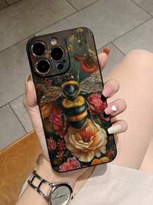 Geperforeerde rand Bloemenbij geschilderde anti-val telefoonhoesje compatibel met iPhone 16/16 Pro/16 Plus/16 Pro Max, P14 Pro Max, P13, Cartoon P11, P12, Anti-val XR, Cartoon 7/8 GES2 telefoonhoesjes