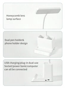 1pc Multi-Functional LED Desk Lamp, Mobile Phone Holder, Pen Holder, Eye-Caring Reading Lamp For Student Dormitory, Desk Lamp