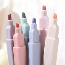 6pcs Random Graffiti Highlighter Marker Pens With Soft Tip, Suitable For Students, Sketching, Watercolor, Mildliner Style Fluorescent Pens For Eye Protection,School Supplies,Back To School