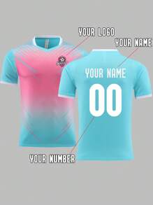 Customized Football/Sports Jersey With Personalized Graphic Design, Logo, Name & Number, Quick-Drying Breathable Unisex Sports T-Shirt Suitable For Football, Badminton And Volleyball, Spring/Summer Stylish,Fashion,Hipster,Casual,Minimal Chic Personalized,Customized,Custom,Unique Guy Costumes,Capsule Wardrobe,Men Basic/Street Style Ideal Gifts For Him Boyfriend,Family,Friends For Birthdays,For Vacation/Holiday,For School/Competition,For Sports/Climbing - Baby Blue - View 1