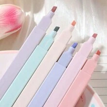 6pcs Random Graffiti Highlighter Marker Pens With Soft Tip, Suitable For Students, Sketching, Watercolor, Mildliner Style Fluorescent Pens For Eye Protection,School Supplies,Back To School