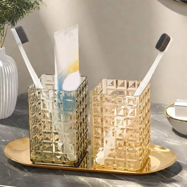 WORTHBUY 1pc 350ml Transparent Plastic Mouthwash Cup, Reusable Square Toothbrush Cup, Thickened Durable Bathroom Water Cup, Heat-Resistant Large Capacity Couple Gargle Cup, Multifunctional Cosmetics Storage Box, Makeup Brush Holder, Suitable For Home, School Dormitory, Travel, Camping, Bathroom Accessories Toothbrush Holder Home Bathroom Decor Fall Decor Back To School