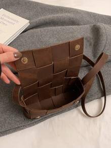 1 szt. Vintage Minimalistyczna, swobodna, sztuczna skóra, tkana torba na ramię/pod pachę dla kobiet, odpowiednia na wyjścia, randki i dojazdy do pracy. Tkana torebka dla kobiet, modna wieczorowa torba na ramię, skóra PU, ręcznie robiona kopertówka, swobodna torba crossbody