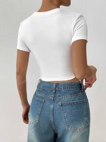 Women's Summer Letter Fruit Printed Cropped Round Neck Short Sleeve Silm Fit Casual T-Shirt,Lemon & Bow Graphic Tees Women Tops,For Summer Women Tee