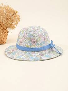Spring/Summer Fashion New Girl's Sun Hat, Toddler Breathable Ditsy Floral Bow Decor Sun Protection Bucket Hat