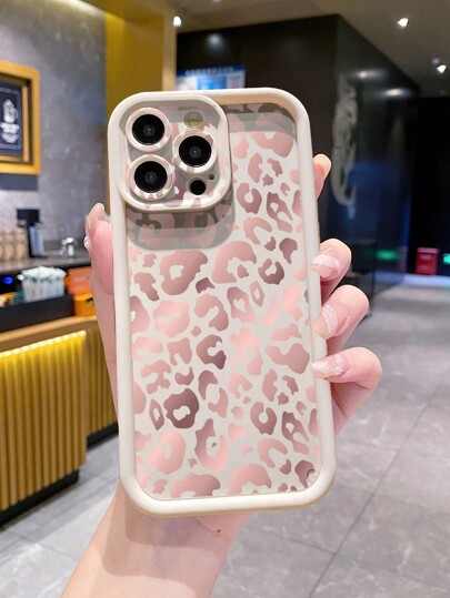 1 pieza Funda de teléfono a prueba de golpes con estampado de leopardo rosa compatible con Apple///Galaxy/Infinix/Redmi/OPPO/VIVO/Realme//Honor/OnePlus, resistente al agua y a los arañazos