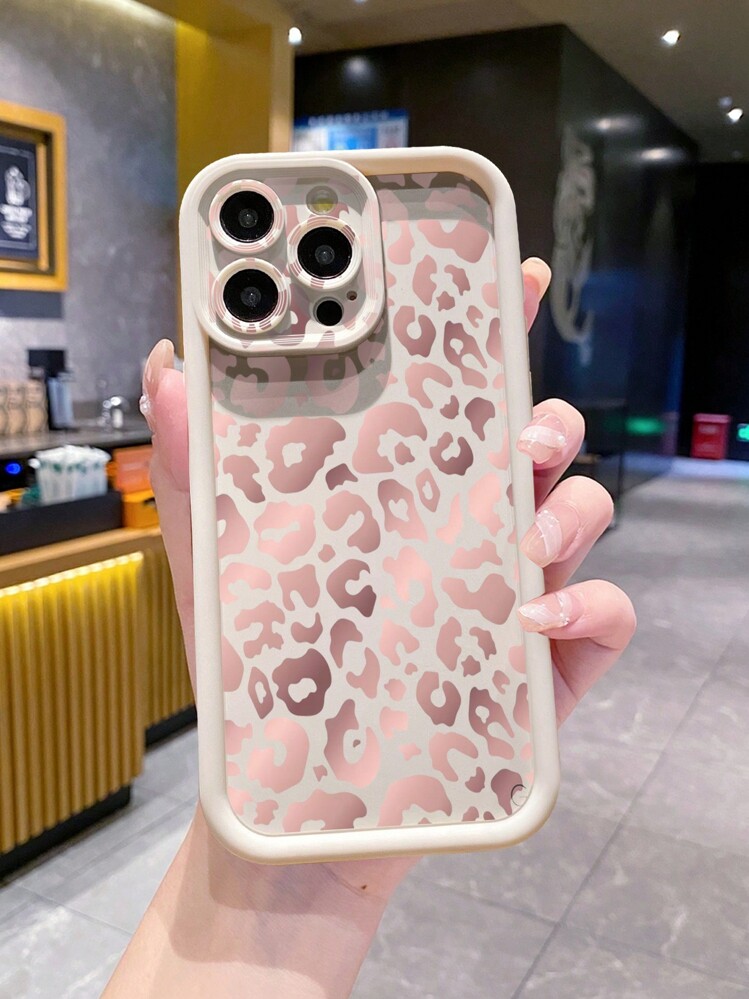 1pc Pink Leopard Pattern Shockproof Phone Case Compatible With Apple///Galaxy/Infinix/Redmi/OPPO/VIVO/Realme//Honor/OnePlus Waterproof Anti-Fall Scratch Resistant - Beige - View 1