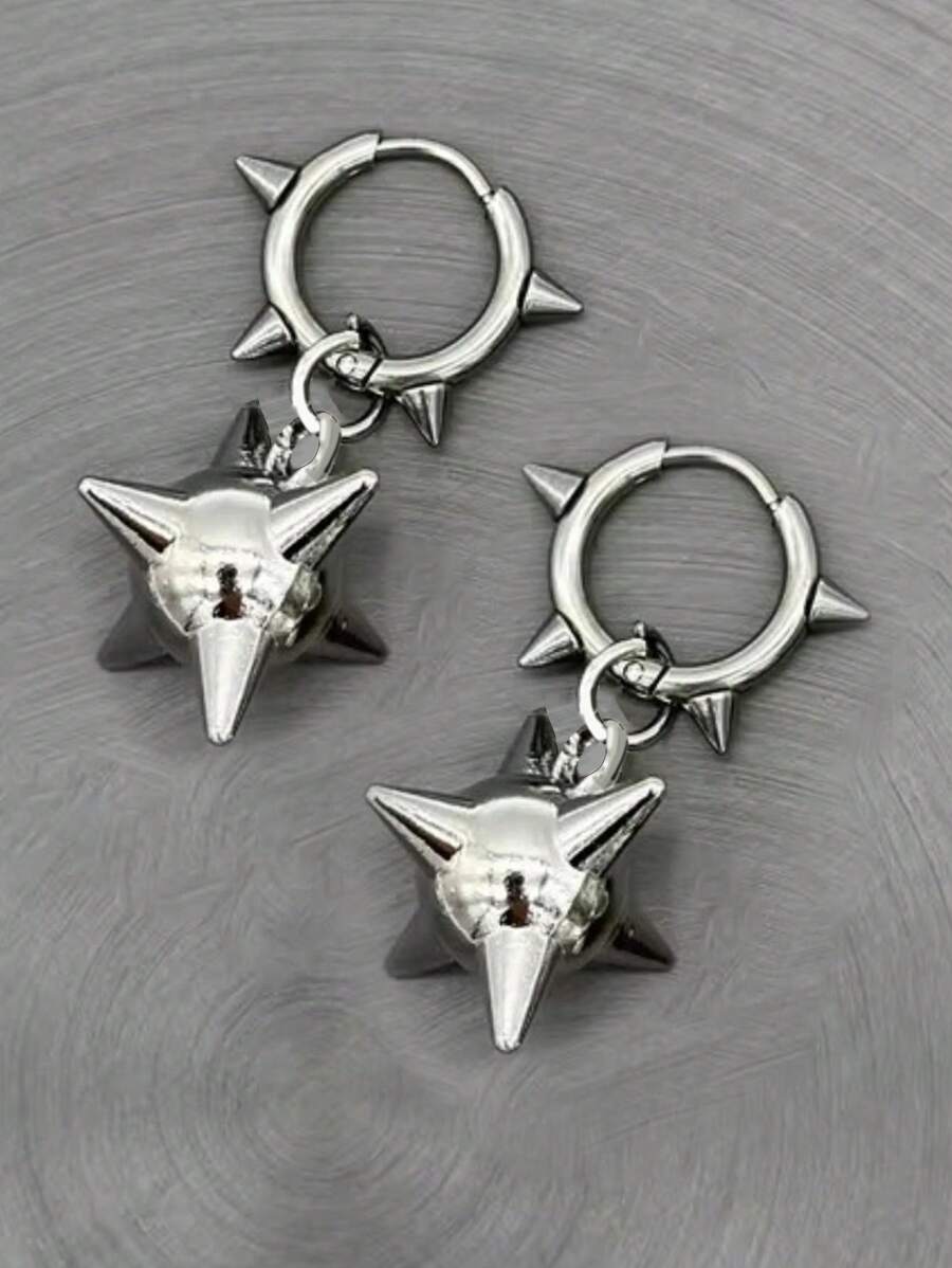 2 pares de pendientes góticos con bolas con pinchos, pendientes con colgante de maza con pinchos estilo punk Y2K, pendientes de estética retro - Plateado - Ver 1