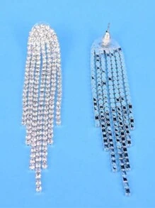 Pendientes de aro de novia para fiesta de bodas con circonitas - Plateado - Ver 4